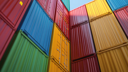 Connected logistics network with smart shipping containers, tracking devices, and data hubs.の素材