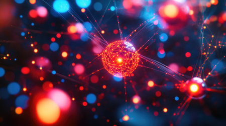 Abstract digital brain with illuminated neural networks, symbolizing artificial intelligence powered by quantum computing.の素材