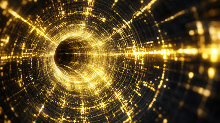 Abstract D rendering of a quantum tunneling effect with particles passing through energy barriers.の素材