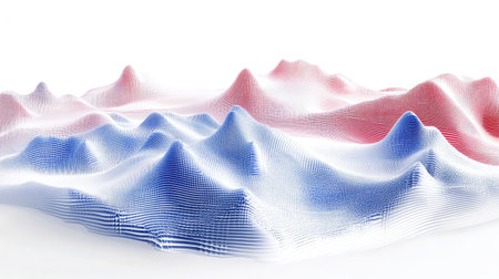 Abstract representation of a quantum measurement process with collapsing wave functions and probability distributions.の素材