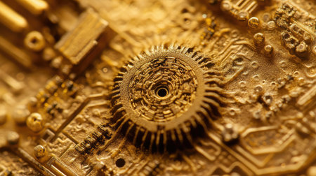 A close-up of a microchip embedded with AI algorithms, highlighting the intricate design and complexity of artificial intelligence hardware.の素材