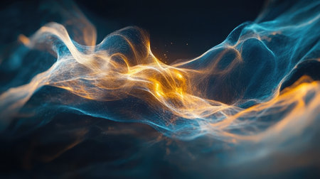 Abstract representation of a quantum superposition with overlapping states and energy fields.の素材