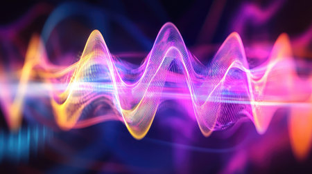 Close-up of a quantum interference pattern with bright and dark fringes, symbolizing wave-particle duality.の素材