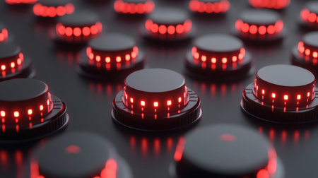 Close-up of a quantum dot with nanoscale structures and glowing elements, representing advanced nanotechnology.の素材