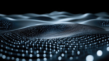 Close-up of a quantum interference pattern with bright and dark fringes, symbolizing wave-particle duality.の素材