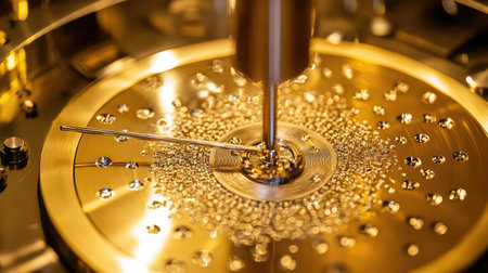 Close-up of a quantum Hall effect device with intricate designs and magnetic fields, symbolizing advanced physics phenomena.の素材