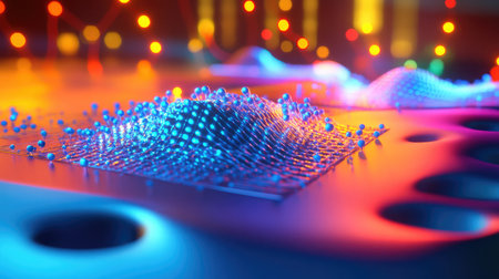 Futuristic interface displaying quantum algorithms and complex data visualizations, representing quantum computing applications.の素材