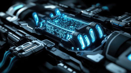 Futuristic quantum artificial intelligence system with glowing neural networks and entangled qubits, symbolizing the fusion of AI and quantum computing.の素材