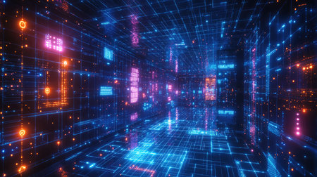 Futuristic quantum artificial intelligence system with glowing neural networks and entangled qubits, symbolizing the fusion of AI and quantum computing.の素材