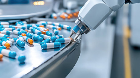 Robotic arm assisting in pharmaceutical research and development.の素材