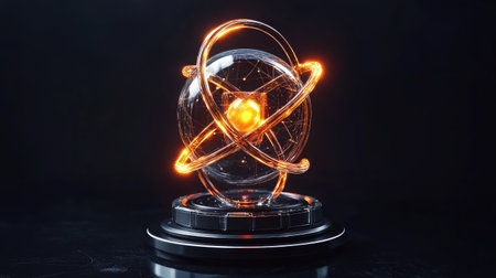 Futuristic quantum simulation device with glowing particles and complex interactions, representing advanced modeling techniques.の素材