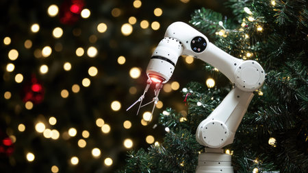 Robotic arm performing delicate surgical procedures in a medical facility.の素材