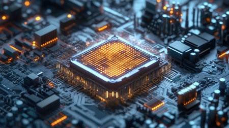 Futuristic quantum simulation device with glowing particles and complex interactions, representing advanced modeling techniques.の素材