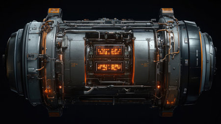 Futuristic quantum error correction device with intricate circuits and glowing indicators, symbolizing fault-tolerant computing.の素材