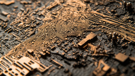 A close-up of a microchip embedded with AI algorithms, highlighting the intricate design and complexity of artificial intelligence hardware.の素材