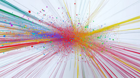 Abstract D rendering of a quantum chaos system with unpredictable particle trajectories and energy distributions.の素材