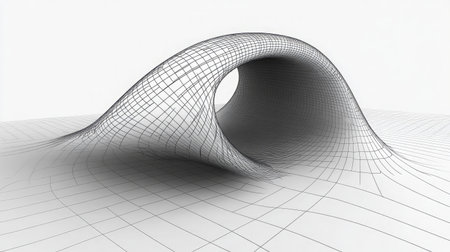 Abstract D rendering of a quantum gravity concept with spacetime curvature and particle interactions.の素材