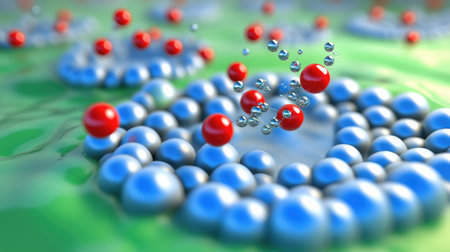 Abstract representation of a quantum decoherence process with particles losing coherence and energy dissipation.の素材