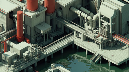 A digital twin representation of a complex industrial system, enabling AI-driven monitoring and optimization.の素材