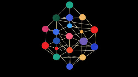 A neural network diagram illuminated on a dark background, showcasing interconnected nodes and pathways representing AI learning processes.の素材