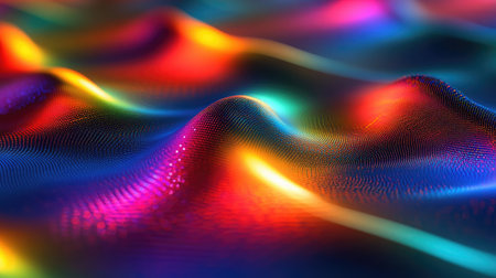 Close-up of a quantum interference pattern with bright and dark fringes, symbolizing wave-particle duality.の素材