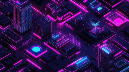 A smart city control room with AI systems monitoring and managing urban infrastructure and services.の素材