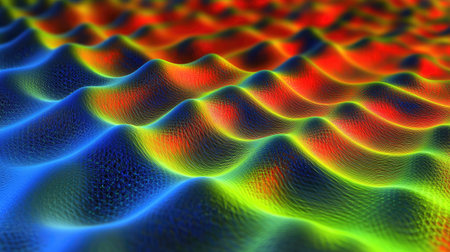 Close-up of a quantum interference pattern with bright and dark fringes, symbolizing wave-particle duality.の素材