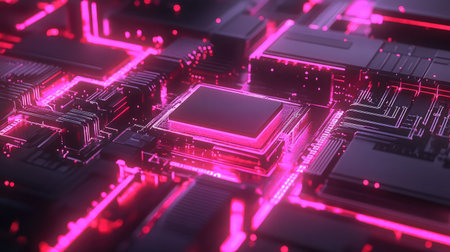 Abstract image of a blockchain integrating with artificial intelligence, showcasing advanced data processing.の素材