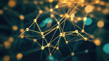 Artistic rendering of a blockchain network supporting decentralized autonomous organizations DAOs, promoting collective decision-making.の素材