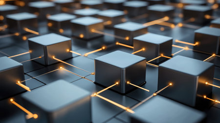 Artistic rendering of a blockchain network supporting decentralized autonomous organizations DAOs, promoting collective decision-making.の素材