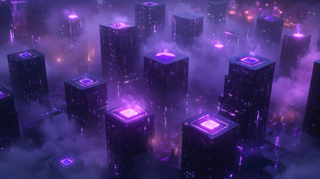 Artistic rendering of a blockchain network facilitating cross-border payments, representing financial inclusivity.の素材