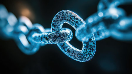 Close-up of a blockchain facilitating transparent political campaign funding, reducing influence of dark money.の素材