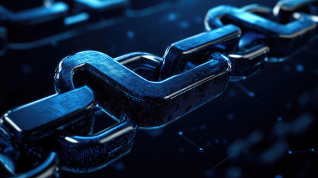 Close-up of a blockchain-based digital advertising platform, ensuring fair compensation for content creators.の素材