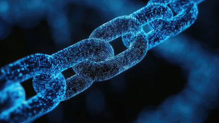 Depiction of a blockchain-based academic credential verification system, preventing fraud in education.の素材