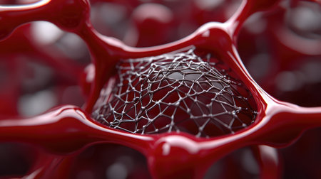 Close-up of a nanofiber mesh used in filtration systems, highlighting its fine structure and efficiency.の素材