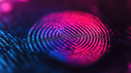 Close-up of a digital identity secured by blockchain technology, emphasizing data privacy and protection.の素材