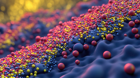 Close-up of a nanostructured battery electrode, highlighting increased surface area for improved energy storage.の素材