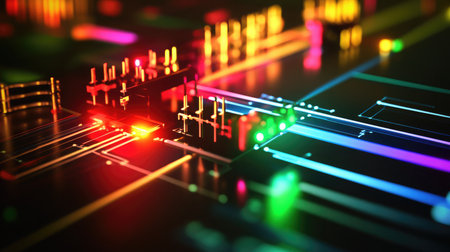 Depiction of a nanoscale optical waveguide, highlighting advancements in photonic communication systems.の素材