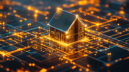 High-detail image of a blockchain-based real estate transaction, ensuring transparent property deals.の素材