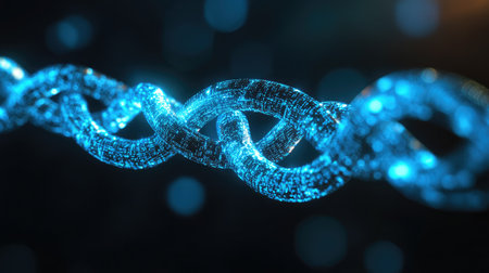 Visualization of a blockchain enhancing agricultural supply chains, ensuring product authenticity and quality.の素材