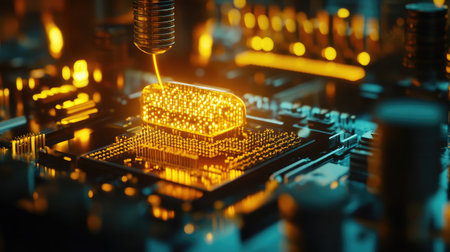 Microscopic view of a nanoscale optical sensor detecting single photons, demonstrating sensitivity in quantum technologies.の素材