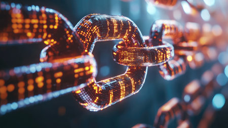 Visualization of a blockchain enhancing cybersecurity measures, protecting digital assets and information.の素材