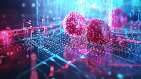 Visualization of a nanoscale biosensor detecting glucose levels, representing advancements in personal health monitoring.の素材