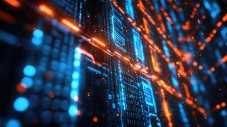 Visualization of smart contracts executing automatically within a blockchain network, showcasing automated agreements.の素材