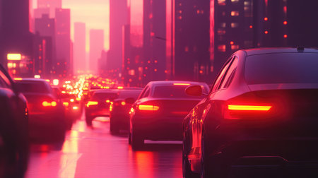 Autonomous vehicle's AI system analyzing real-time data from surrounding traffic and infrastructure.の素材