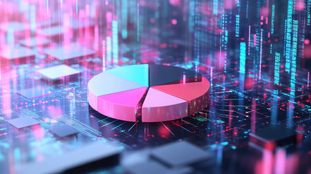 A D pie chart with data segments, representing big data visualization techniques.の素材