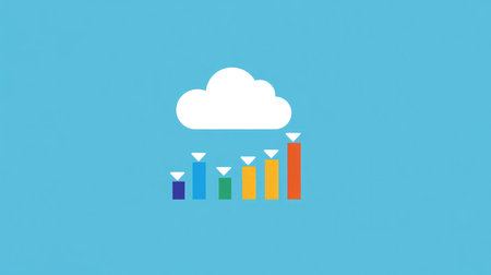 A cloud icon with a bar chart, illustrating business intelligence and analytics in cloud computing.の素材