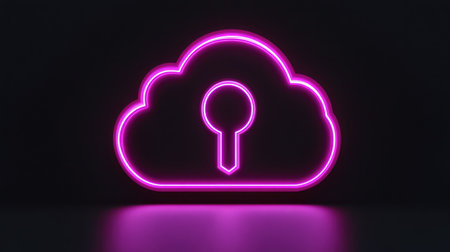 A cloud icon with a keyhole, symbolizing secure access to cloud-based data and applications.の素材