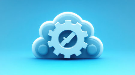 A cloud icon with a gear, depicting customizable cloud solutions and services.の素材