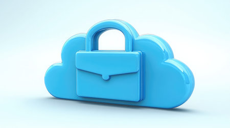 A cloud symbol with a briefcase, depicting business solutions and enterprise resource planning through cloud services.の素材